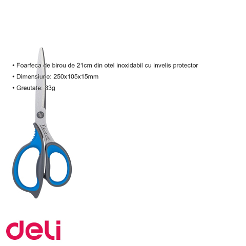 Foarfeca de birou Deli, lama din otel inoxidabil 21cm, grip confortabil, pentru uz zilnic la birou [2]
