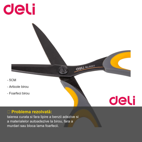 Foarfeca de birou Deli, lama din otel inoxidabil non-stick, 17.5 cm, maner ergonomic, pentru uz profesional [1]