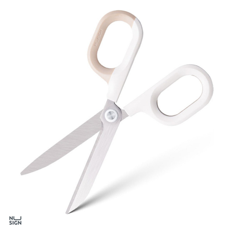 Bricolaj - Foarfeca de birou Deli Nusign bicolora, 15.5 cm, lame curbate din otel inoxidabil, alb-crem
