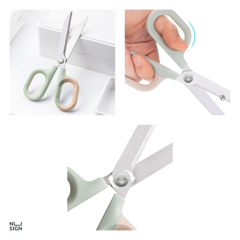 Foarfeca de birou Deli Nusign bicolora, 15.5 cm, lame curbate din otel inoxidabil, alb-crem [3]