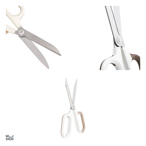 Foarfeca de birou Deli Nusign bicolora, 18 cm, lame curbate din otel inoxidabil, alb-crem [3]