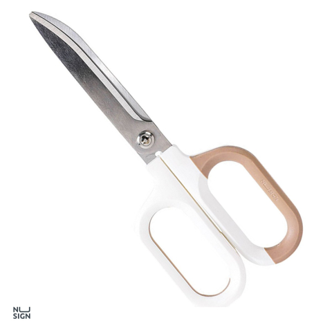 Bricolaj - Foarfeca de birou Deli Nusign bicolora, 18 cm, lame curbate din otel inoxidabil, alb-crem