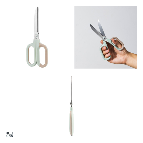 Foarfeca de birou Deli Nusign bicolora, 18 cm, lame curbate din otel inoxidabil, vernil-crem [3]