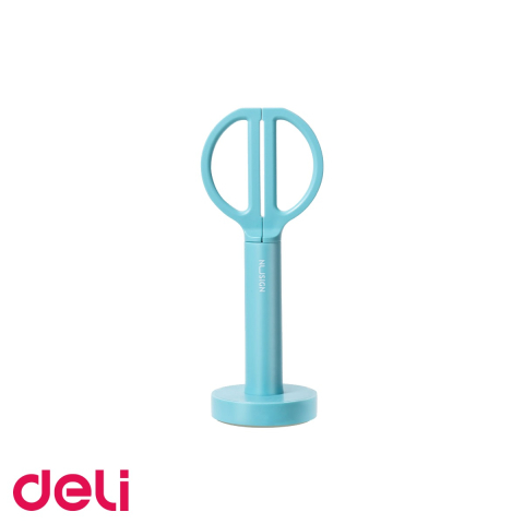 Foarfece si cuttere - Foarfeca de birou Deli NuSign cu suport, lame inox, manere ergonomice, 18 cm, albastra