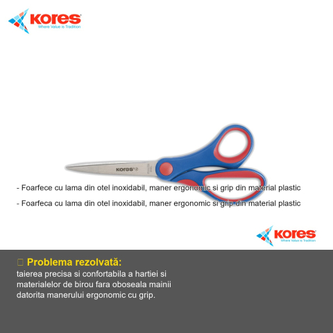 Foarfeca de birou Kores Softgrip 17 cm, lama din otel inoxidabil, maner ergonomic cu grip [1]