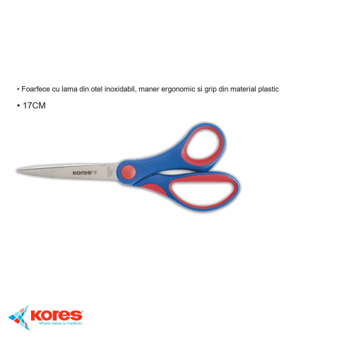 Foarfeca de birou Kores Softgrip 17 cm, lama din otel inoxidabil, maner ergonomic cu grip [2]