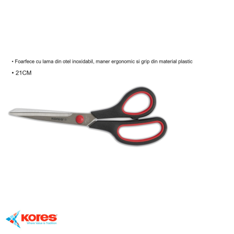 Foarfeca de birou Kores Softgrip 21 cm, lama inox, maner ergonomic cu grip [2]