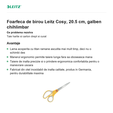 Foarfeca de birou Leitz Cosy, 20.5 cm, galben chihlimbar [1]