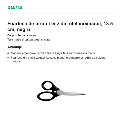 Foarfeca de birou Leitz din otel inoxidabil, 18.5 cm, negru [1]