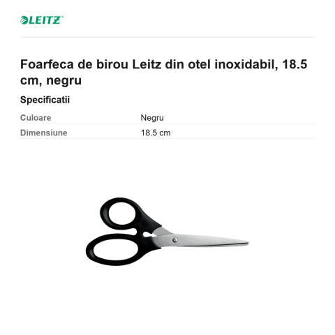 Foarfeca de birou Leitz din otel inoxidabil, 18.5 cm, negru [2]