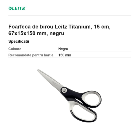 Foarfeca de birou Leitz Titanium, 15 cm, 67x15x150 mm, negru [2]