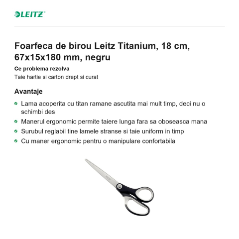 Foarfeca de birou Leitz Titanium, 18 cm, 67x15x180 mm, negru [1]