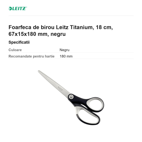 Foarfeca de birou Leitz Titanium, 18 cm, 67x15x180 mm, negru [2]