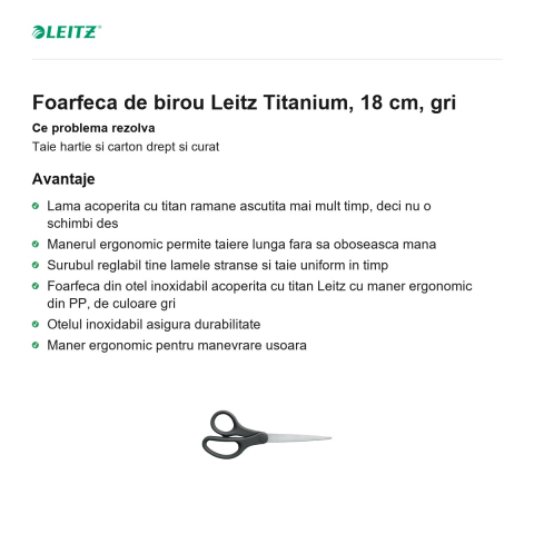 Foarfeca de birou Leitz Titanium, 18 cm, gri [1]