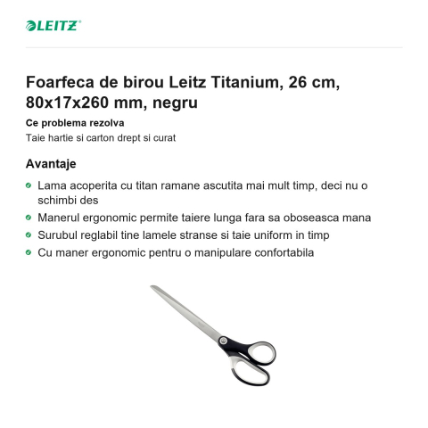 Foarfeca de birou Leitz Titanium, 26 cm, 80x17x260 mm, negru [1]