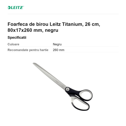 Foarfeca de birou Leitz Titanium, 26 cm, 80x17x260 mm, negru [2]