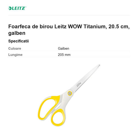 Foarfeca de birou Leitz WOW Titanium, 20.5 cm, galben [2]