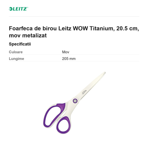 Foarfeca de birou Leitz WOW Titanium, 20.5 cm, mov metalizat [2]