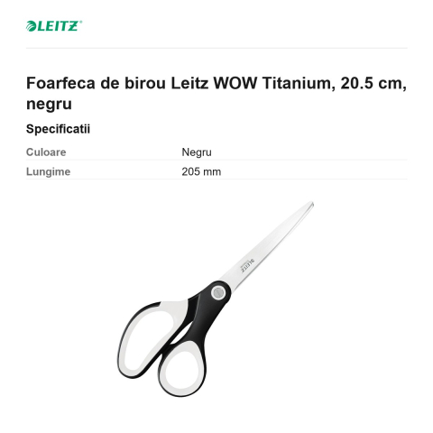 Foarfeca de birou Leitz WOW Titanium, 20.5 cm, negru [2]