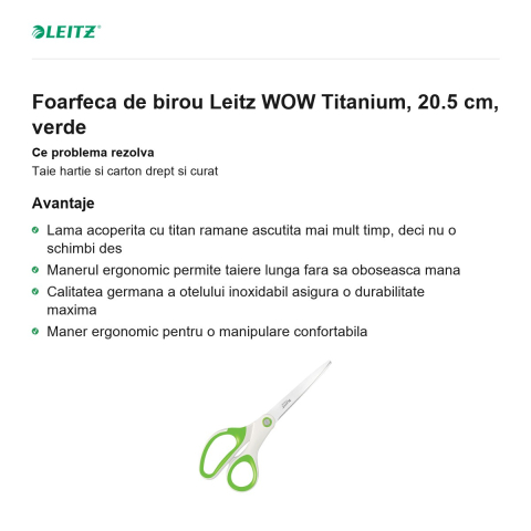 Foarfeca de birou Leitz WOW Titanium, 20.5 cm, verde [1]