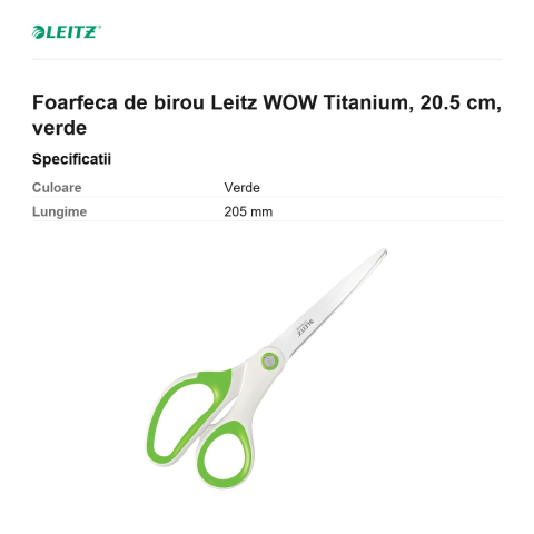 Foarfeca de birou Leitz WOW Titanium, 20.5 cm, verde [2]