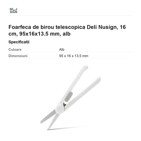 Foarfeca de birou telescopica Deli Nusign, 16 cm, 95x16x13.5 mm, alb [2]