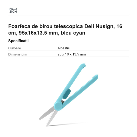 Foarfeca de birou telescopica Deli Nusign, 16 cm, 95x16x13.5 mm, bleu cyan [2]