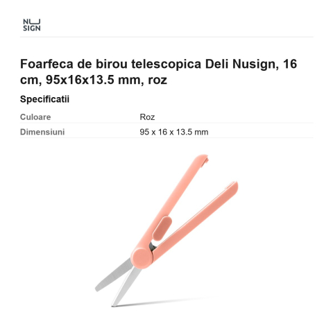 Foarfeca de birou telescopica Deli Nusign, 16 cm, 95x16x13.5 mm, roz [2]