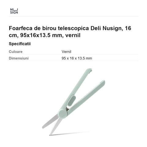 Foarfeca de birou telescopica Deli Nusign, 16 cm, 95x16x13.5 mm, vernil [2]