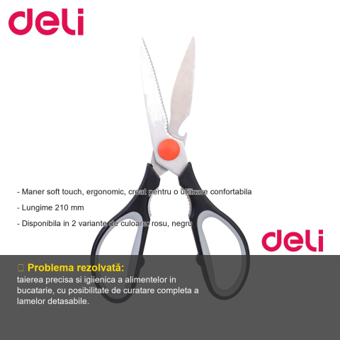 Foarfeca de bucatarie multifunctionala Deli, otel inoxidabil anti-rugina, maner ergonomic soft touch, 21 cm [1]