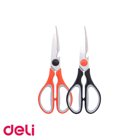 Foarfece si cuttere - Foarfeca de bucatarie multifunctionala Deli, otel inoxidabil anti-rugina, maner ergonomic soft touch, 21 cm