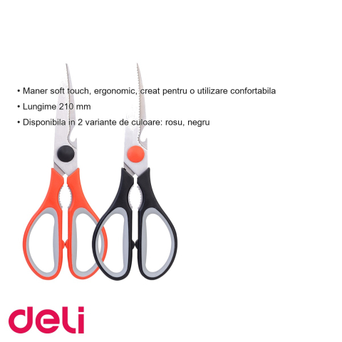 Foarfeca de bucatarie multifunctionala Deli, otel inoxidabil anti-rugina, maner ergonomic soft touch, 21 cm [2]