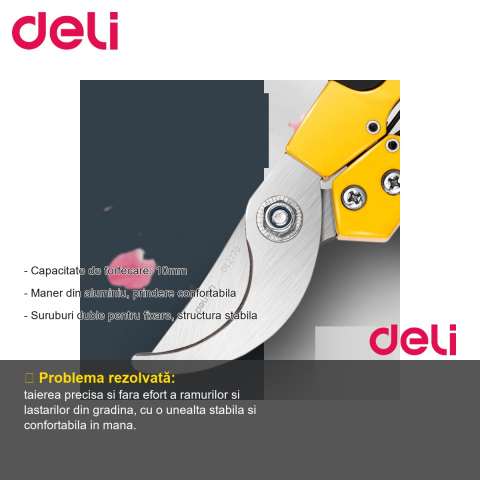 Foarfeca de gradinarit profesionala Deli 8", maner aluminiu, capacitate forfecare 10mm [1]
