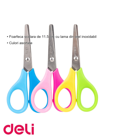 Foarfeca scolara Deli, lama din otel inoxidabil, 11.5 cm, bicolora, pentru elevi [2]