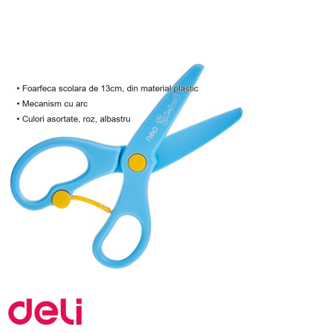 Foarfeca scolara Deli, lama plastic 13 cm, mecanism cu arc, pentru copii [2]