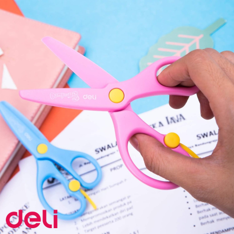 Foarfeca scolara Deli, lama plastic 13 cm, mecanism cu arc, pentru copii [3]