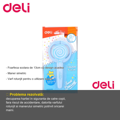 Foarfeca scolara Deli Lollypop, varf rotunjit, maner simetric, pentru copii [1]