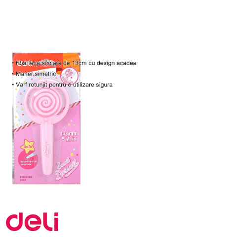 Foarfeca scolara Deli Lollypop, varf rotunjit, maner simetric, pentru copii [2]