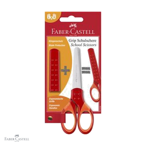 Foarfece si cuttere - Foarfeca scolara Faber-Castell cu protectie grip, varfuri rotunjite, pentru copii de scoala primara