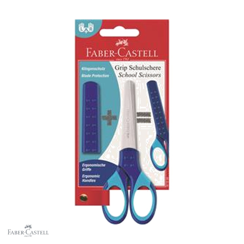 Foarfece si cuttere - Foarfeca scolara Faber-Castell cu protectie grip, varfuri rotunjite, pentru copii stangaci si dreptaci