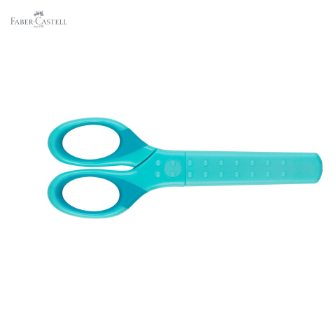 Foarfeca scolara Faber-Castell Grip, protectie lama, varf rotunjit, turcoaz, pentru copii dreptaci si stangaci [4]