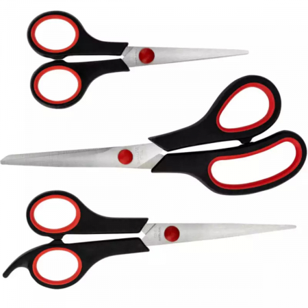 Set 3 foarfece universale, cu lungimi de 140, 175 si 200mm, lame din otel inoxidabil, manere negre cu rosu [1]