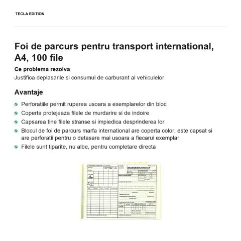 Foi de parcurs pentru transport international, A4, 100 file [1]