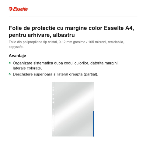 Folie de protectie cu margine color Esselte A4, pentru arhivare, albastru [1]