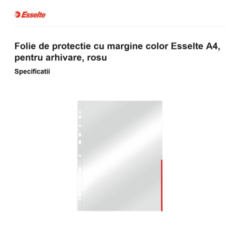 Folie de protectie cu margine color Esselte A4, pentru arhivare, rosu [2]