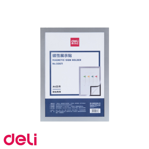 Folii si rame magnetice - Folie magnetica Deli A4 cu rama argintie, pentru expunerea documentelor pe suprafete metalice