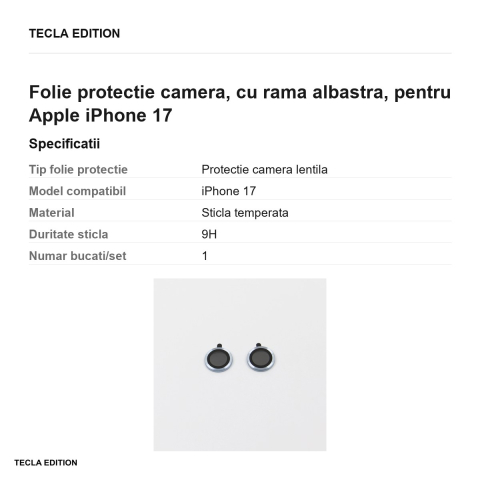 Folie protectie camera, cu rama albastra, pentru Apple iPhone 17 [2]