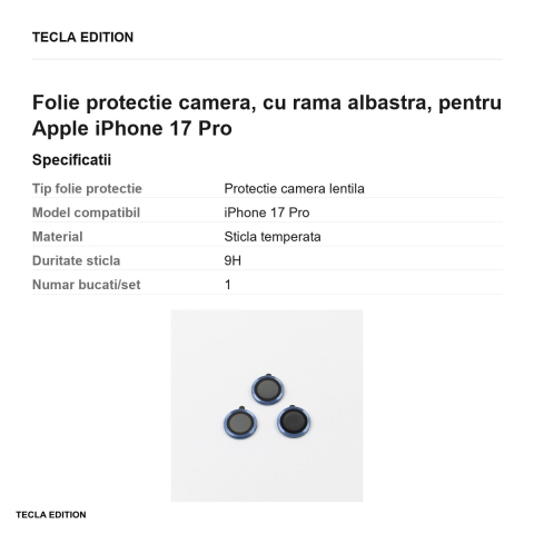 Folie protectie camera, cu rama albastra, pentru Apple iPhone 17 Pro [2]