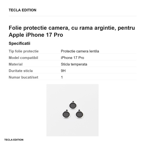 Folie protectie camera, cu rama argintie, pentru Apple iPhone 17 Pro [2]