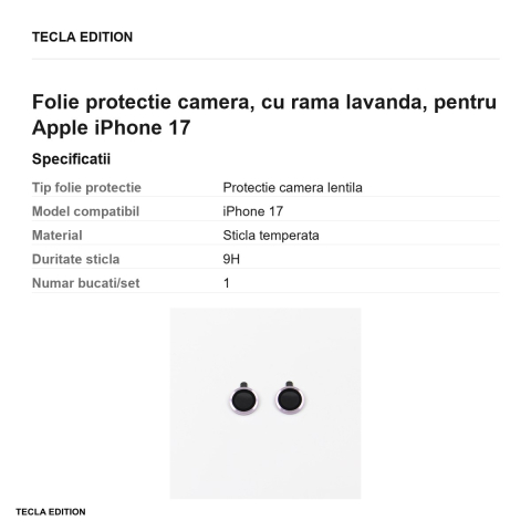 Folie protectie camera, cu rama lavanda, pentru Apple iPhone 17 [2]